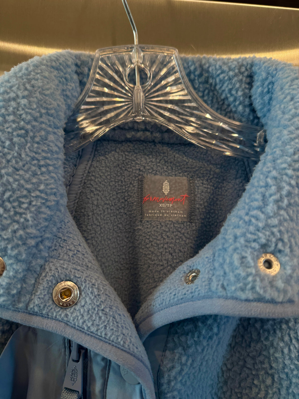 Free People Hit The Slopes Eyelet Fleece Jacket - Denim Rinse Blue