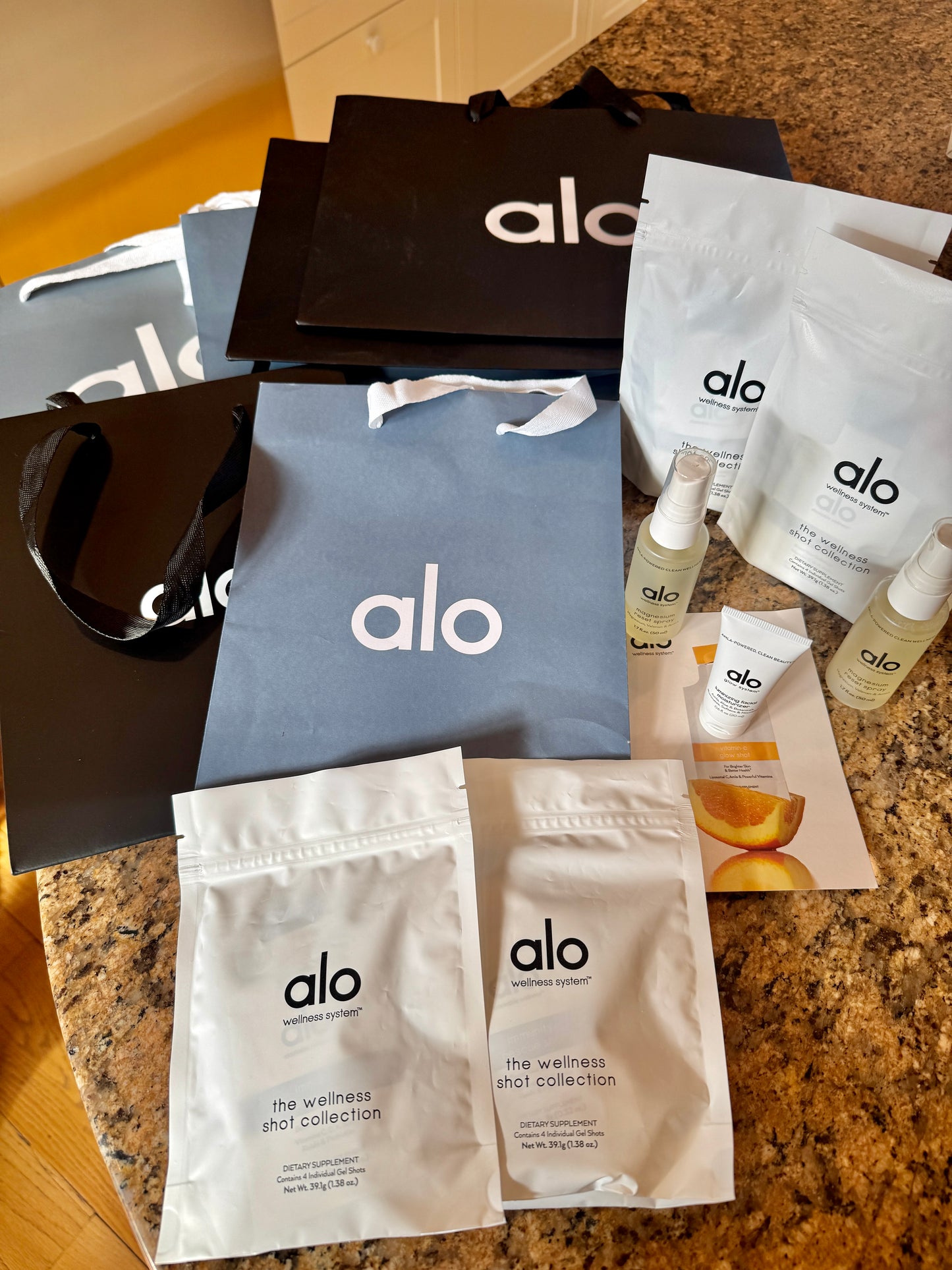 Alo Yoga Bundle of Travel Wellness and (6) Paper Bags / Gift Bags