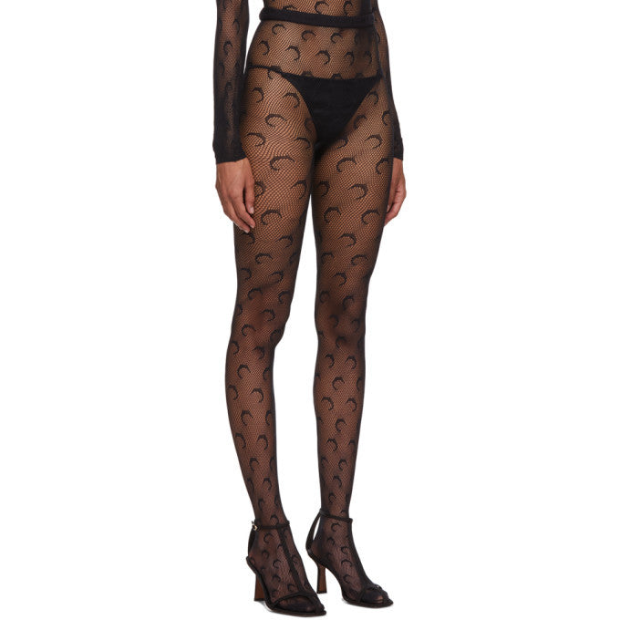 Marine Serre Half Moon Fishnet Tights in Black Monogram