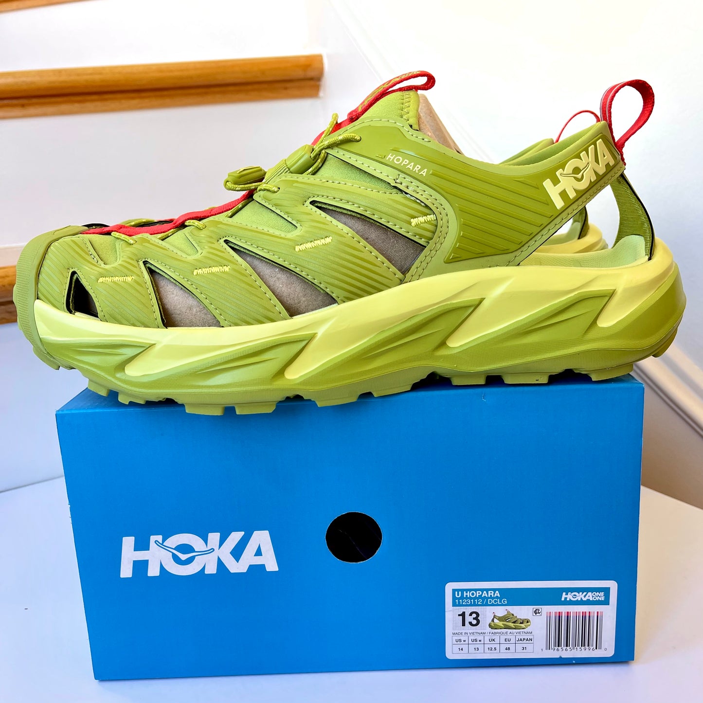 Hoka Hopara Hiking Sandal Wet / Dry shoe in Dark Citron Luminary Green