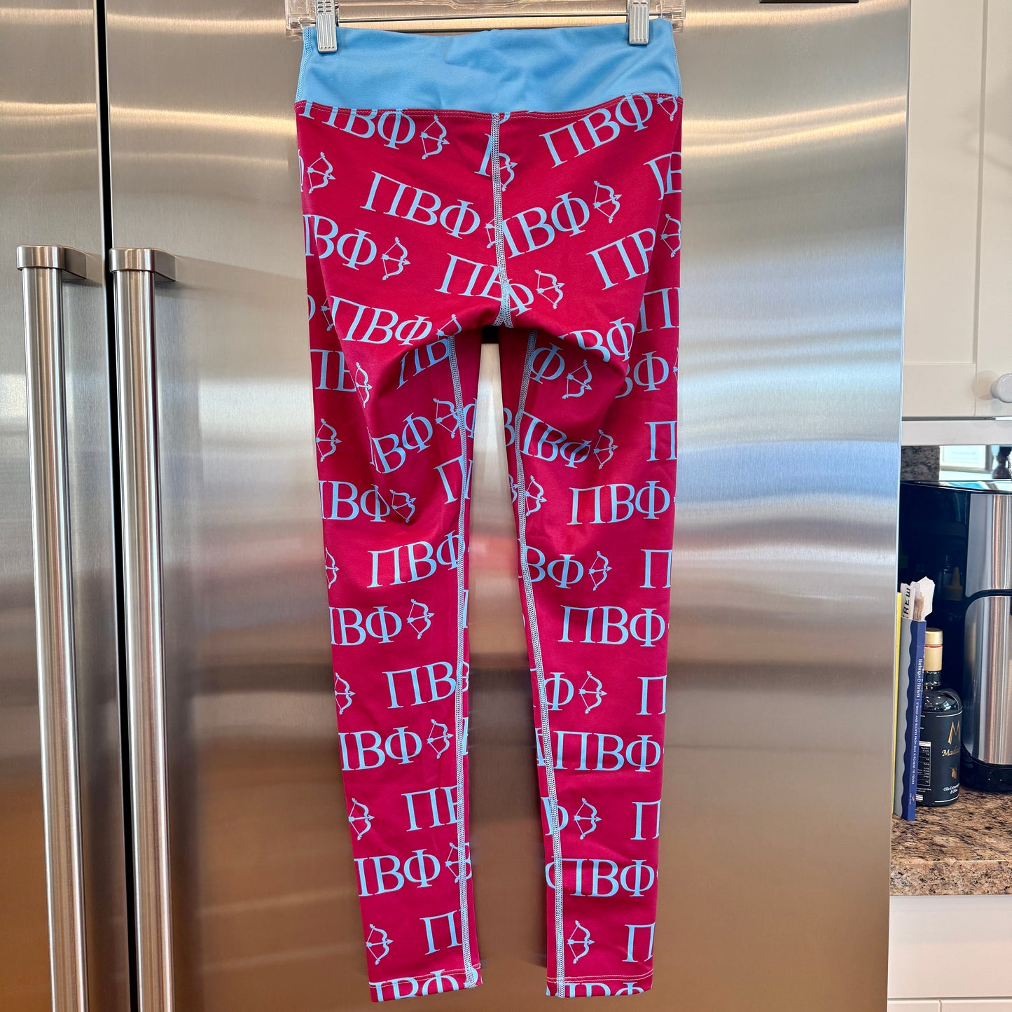 Pi Beta Phi Leggings Sorority Athletic Pants Wine Crimson / Silver Blue