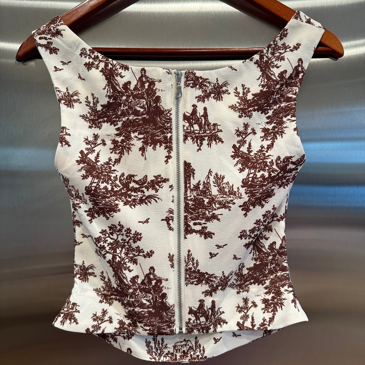 Miaou Imogene Corset in Brown Toile Top Stretch Crepe Fabric