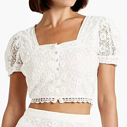 LoveShackFancy Carmeline Cropped Top in True white floral lace brand new