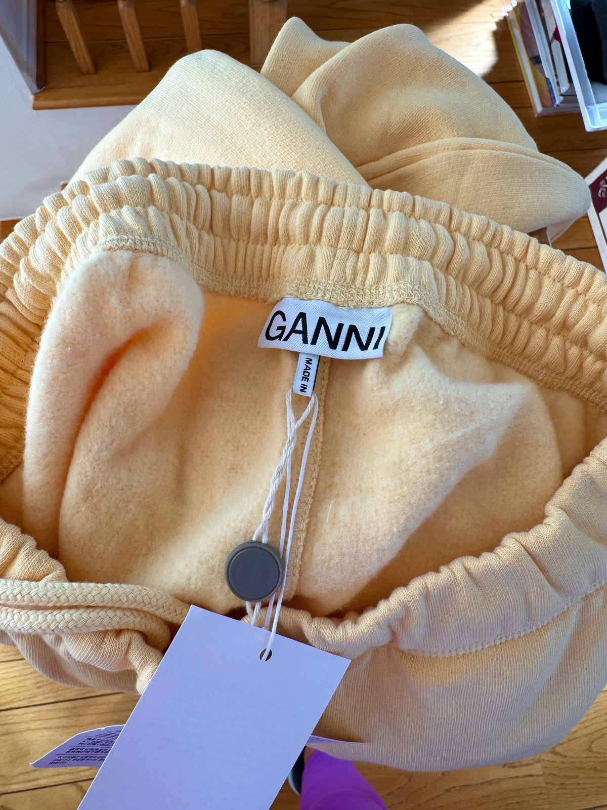 Ganni Isoli Sweatpants in Yellow French Terry Cotton with embroidered logo