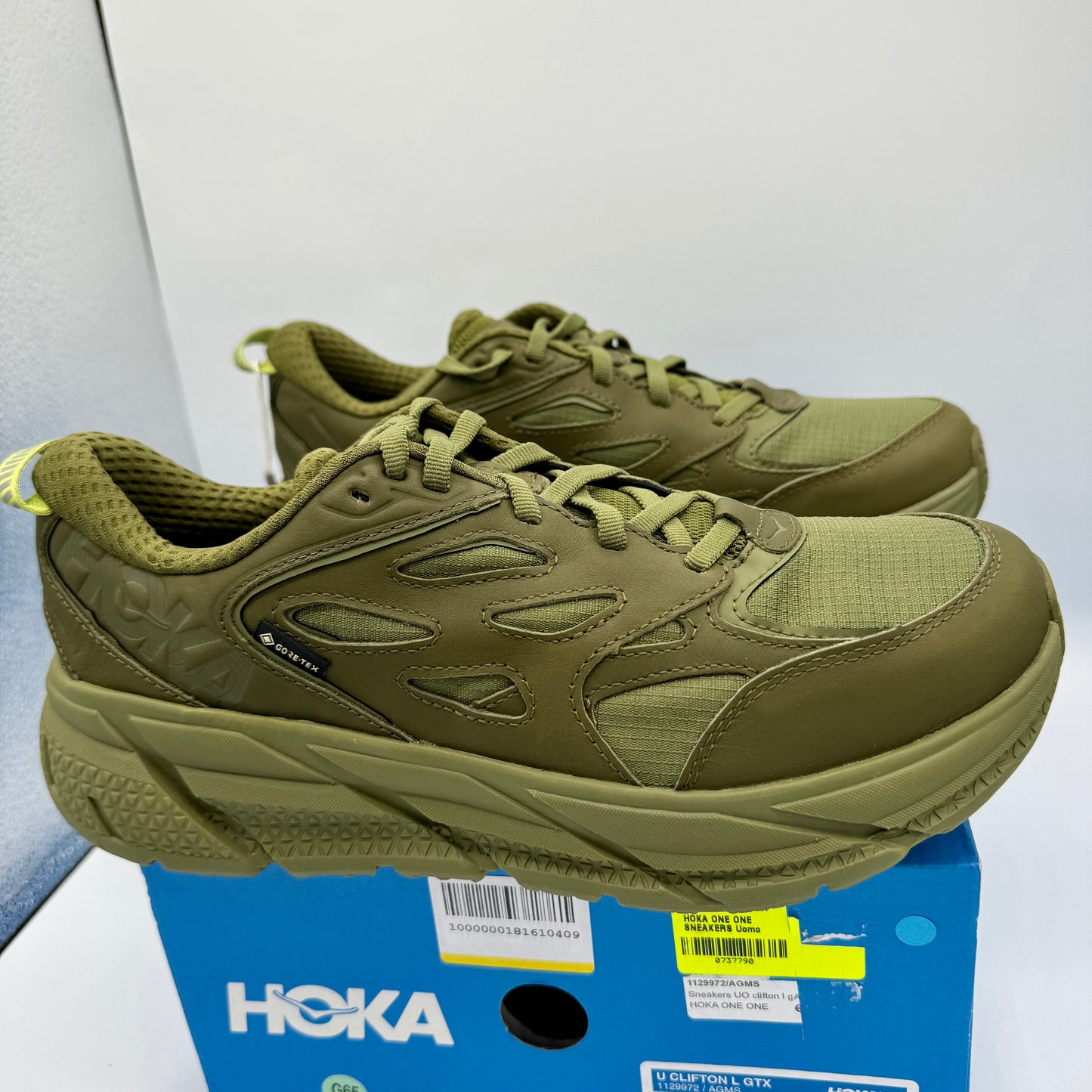 Hoka Clifton Leather Gore-Tex Waterproof Unisex Green Khaki Olive AGMS