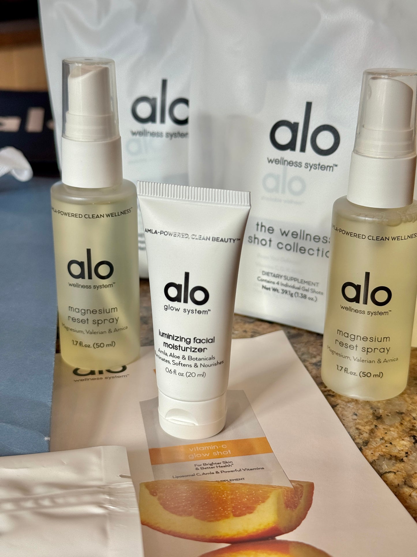 Alo Yoga Bundle of Travel Wellness and (6) Paper Bags / Gift Bags