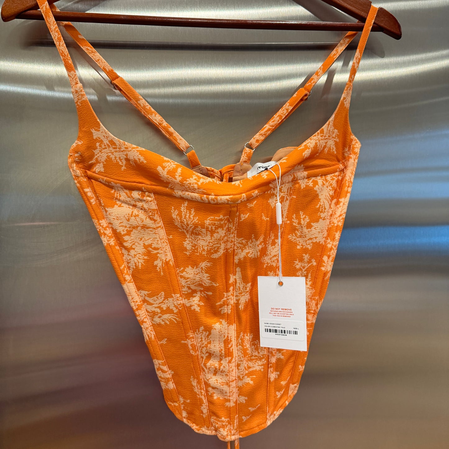 Miaou Venus Corset V Top in Clementine Toile Orange