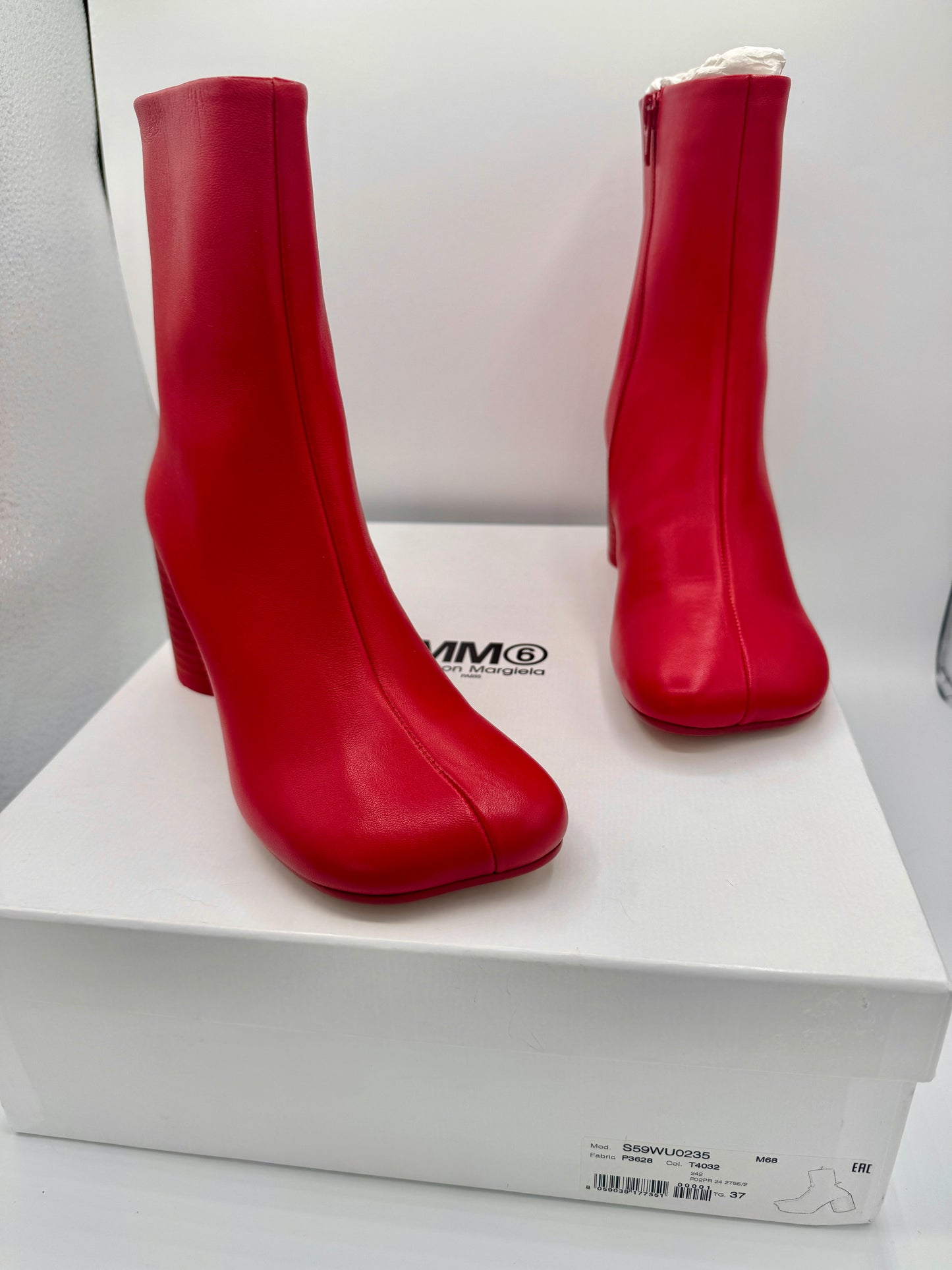 Maison Margeila MM6 Women’s Stitch Out Leather Anatomical Ankle Boots - Red