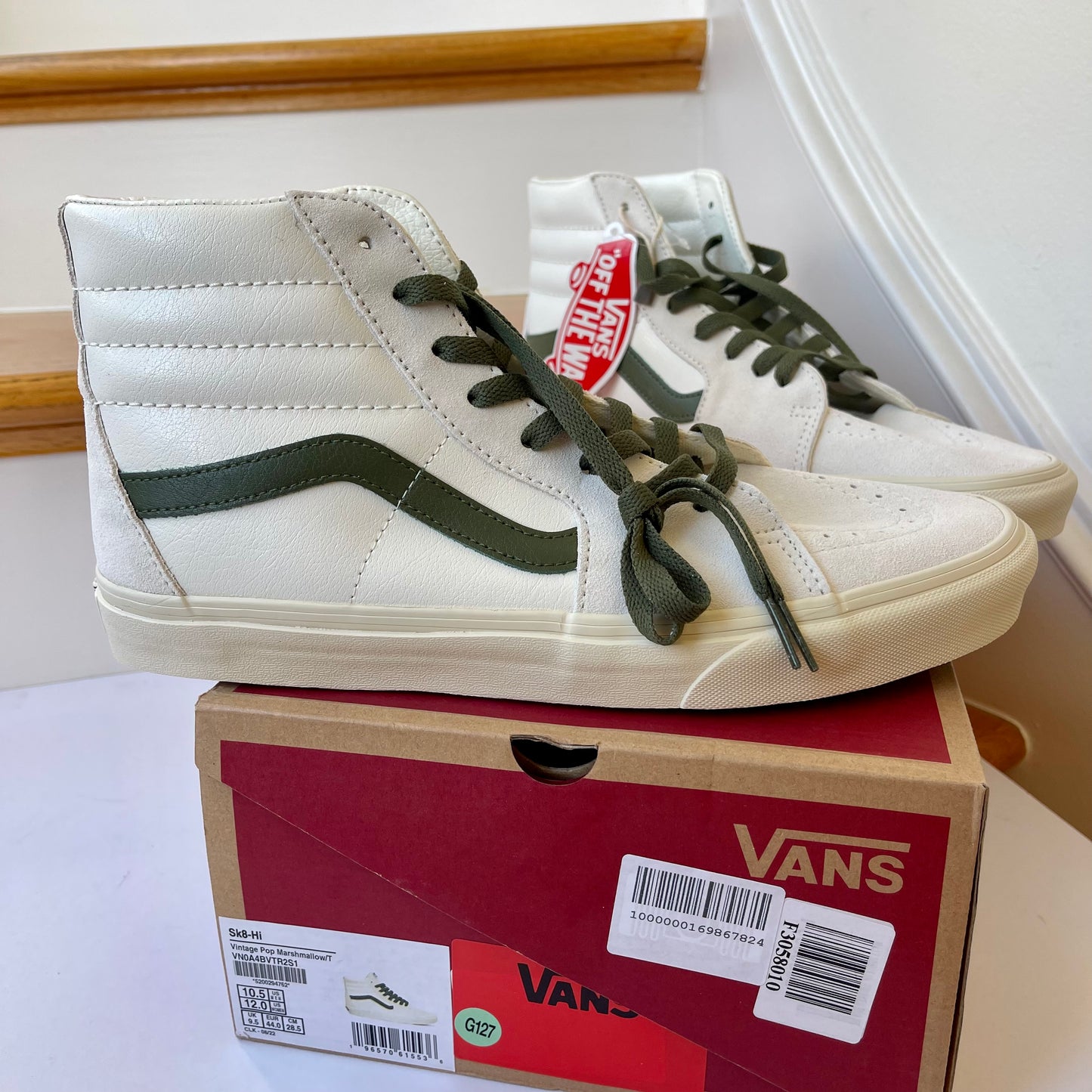 Vans Sk8 Hi Leather Sneakers in Vintage Pop - Marshmallow Turtledove