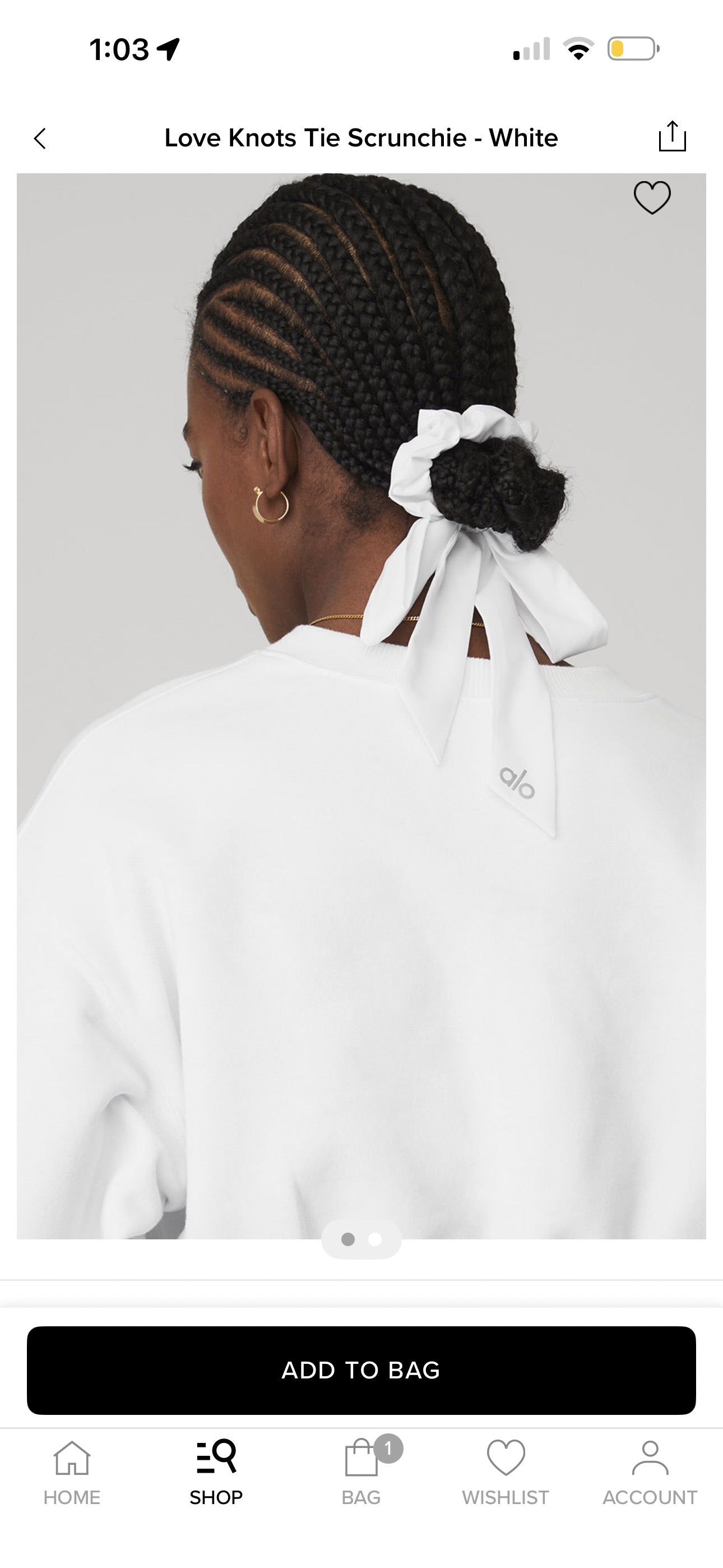 Alo Yoga (Bundle) 2x Love Knots Hair Tie Scrunchies — White