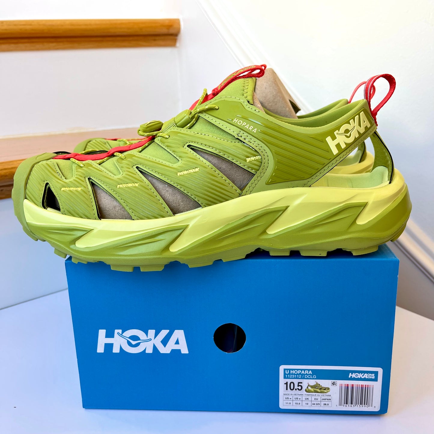 Hoka Hopara Hiking Sandal Wet / Dry shoe in Dark Citron Luminary Green