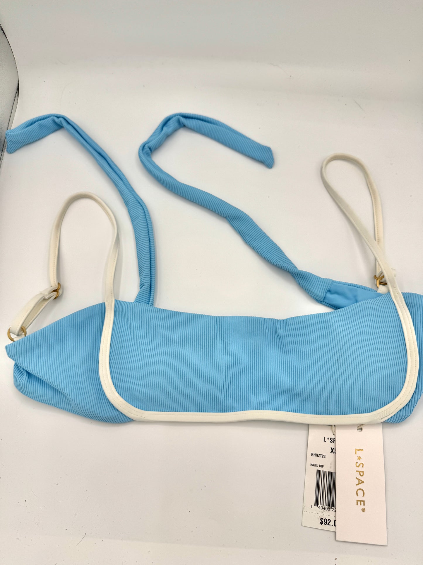 L Space Hazel Swim Top in Seaspray Blue / Cream , Ribbed Bikini