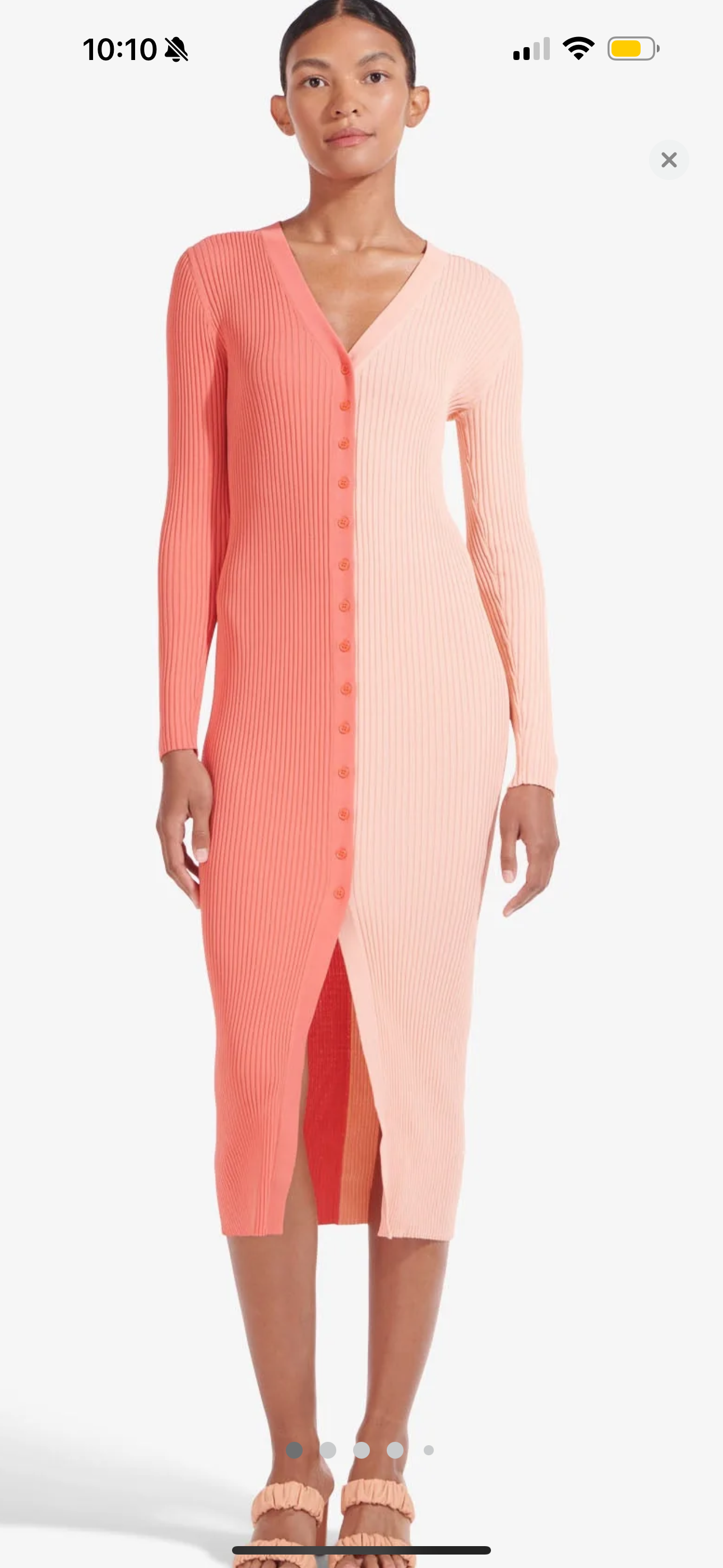 Staud Shoko Sweater Dress in Bittersweet Peach Light Pink Blush Button Down