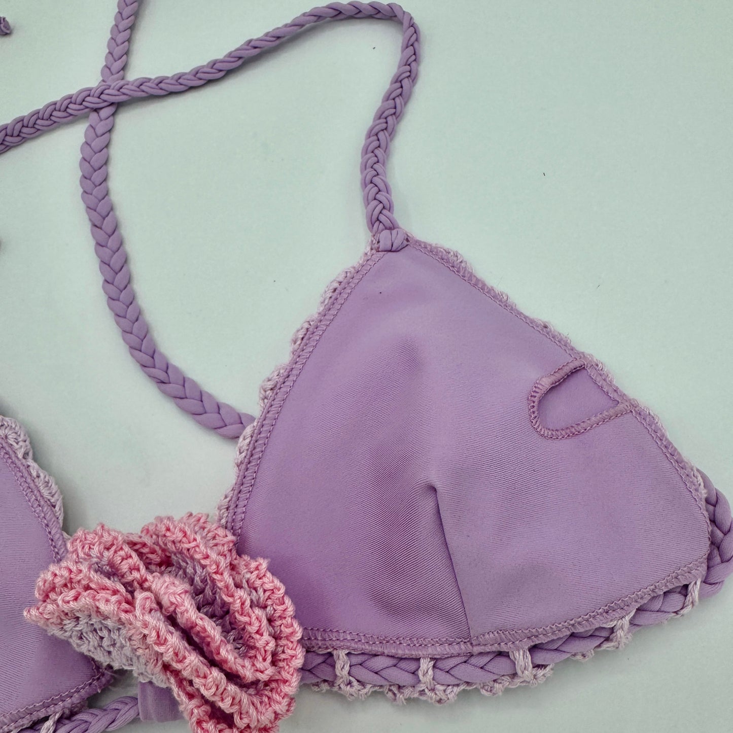 Capittana Beatriz Lilac Purple Crochet Bikini Swim Triangle Top with pads