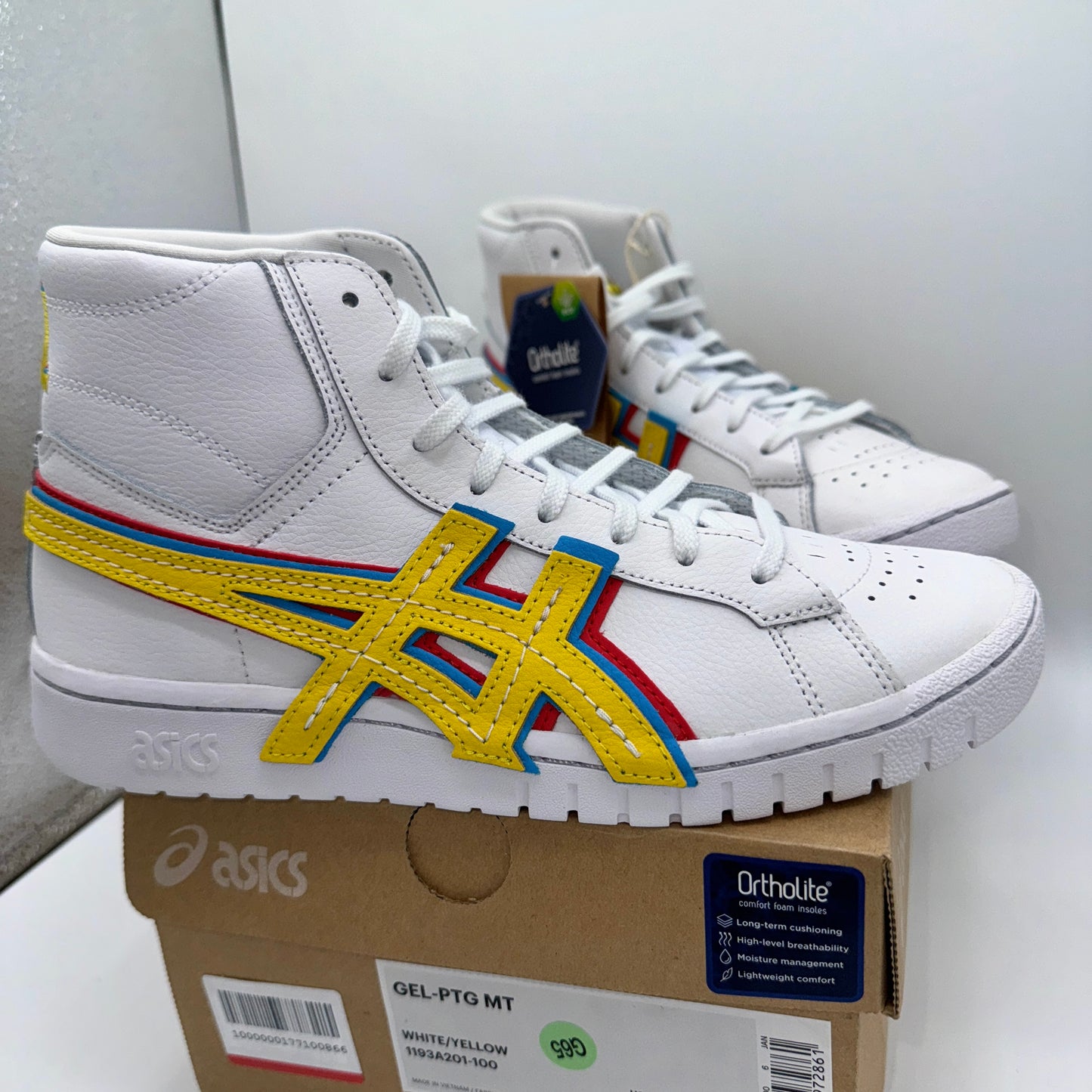 Asics Atmos ‘ 3 Strand ‘ Gel PTG MT White Yellow Blue Mid Sneaker Leather