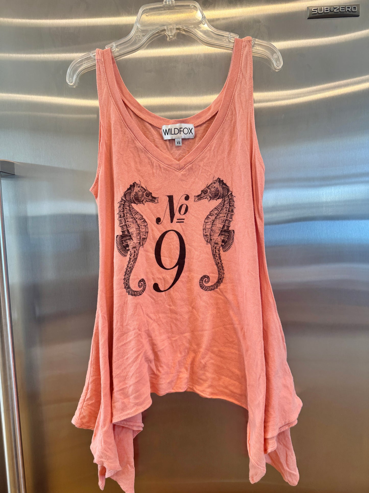 Wildfox Seahorse Tank Top V Neck in Coral Orange * Pre-Owned *