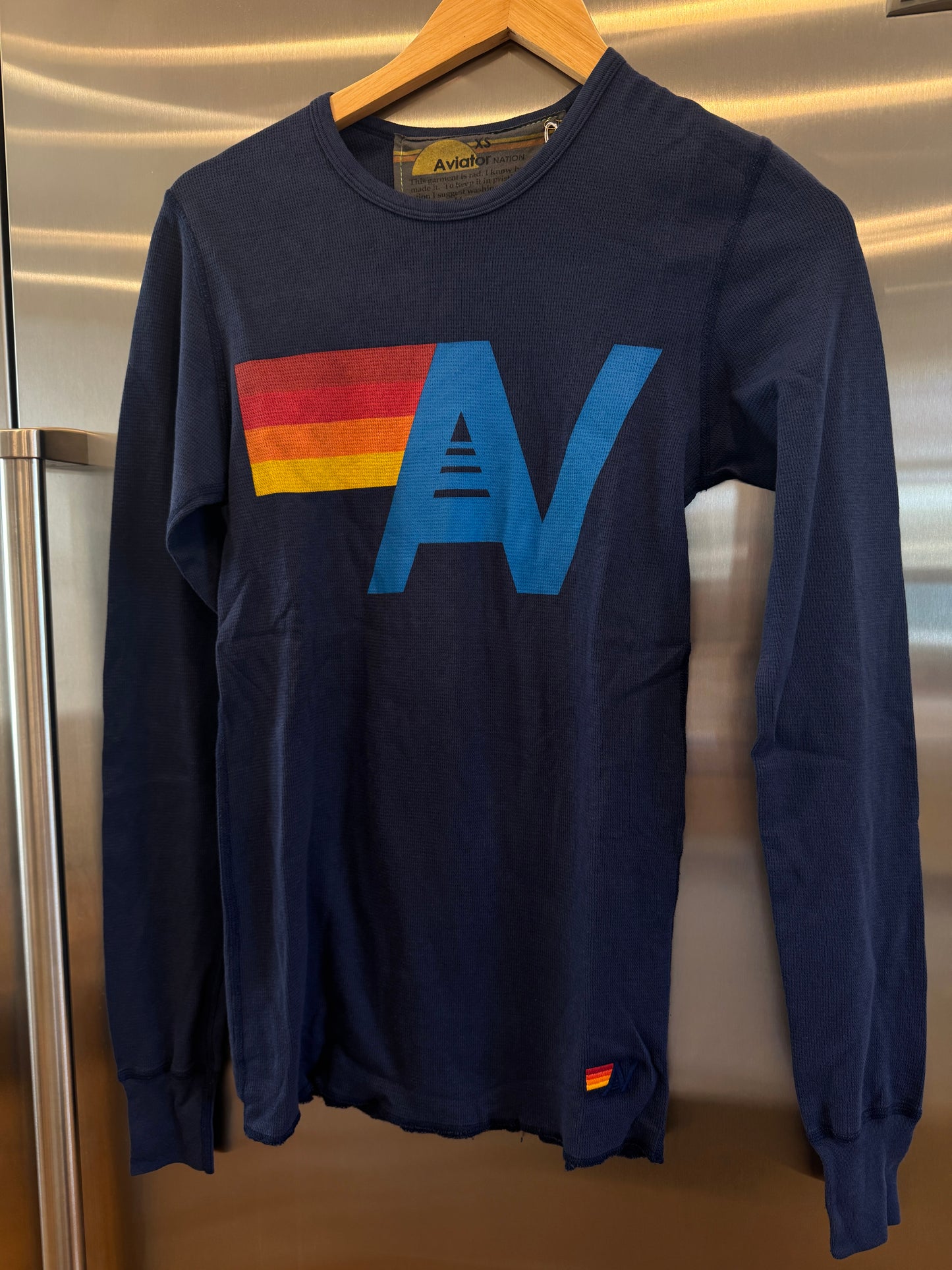 Aviator Nation Thermal Shirt with Logo Navy Blue Unisex Waffle Long Sleeve