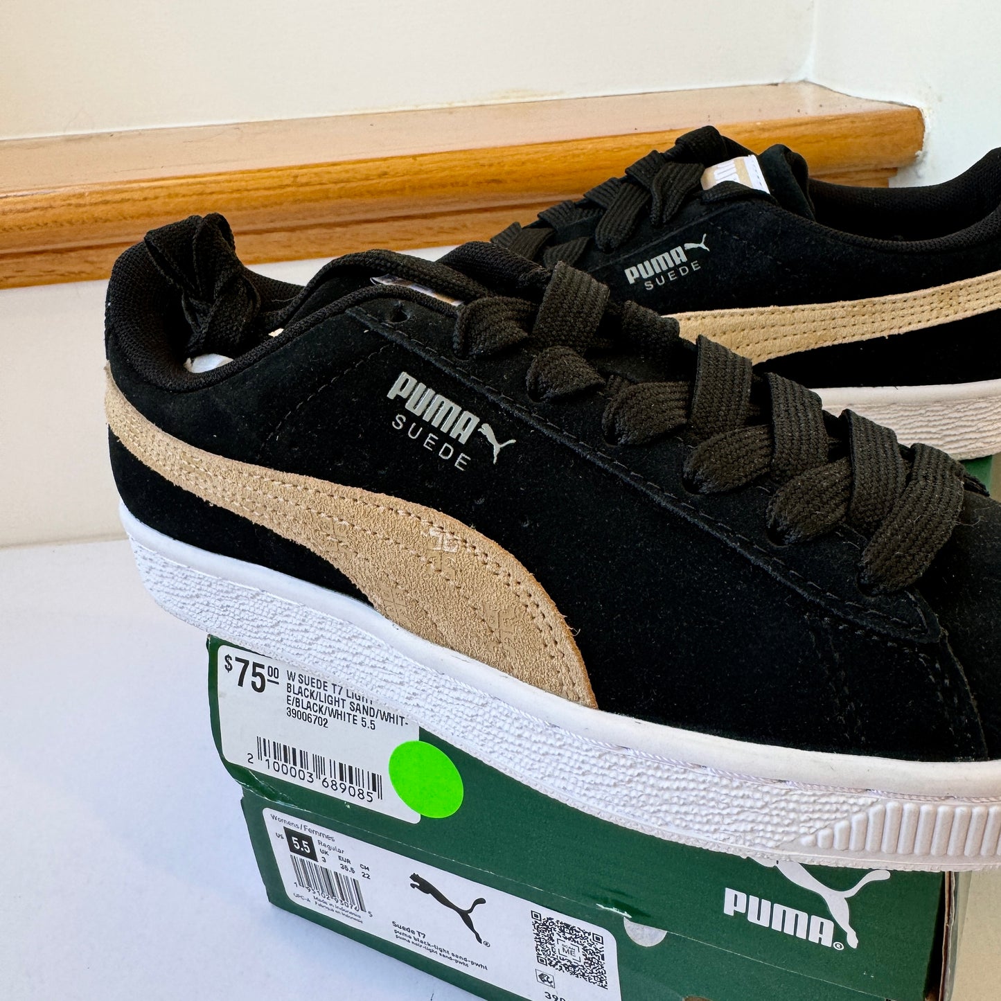 Puma Women’s Suede Classic T7 Sneakers in black sand tan beige