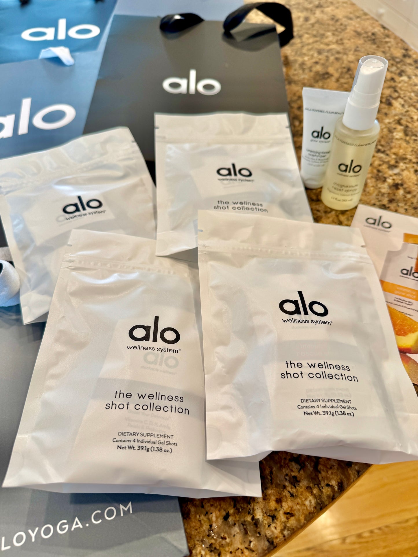 Alo Yoga Bundle of Travel Wellness and (6) Paper Bags / Gift Bags