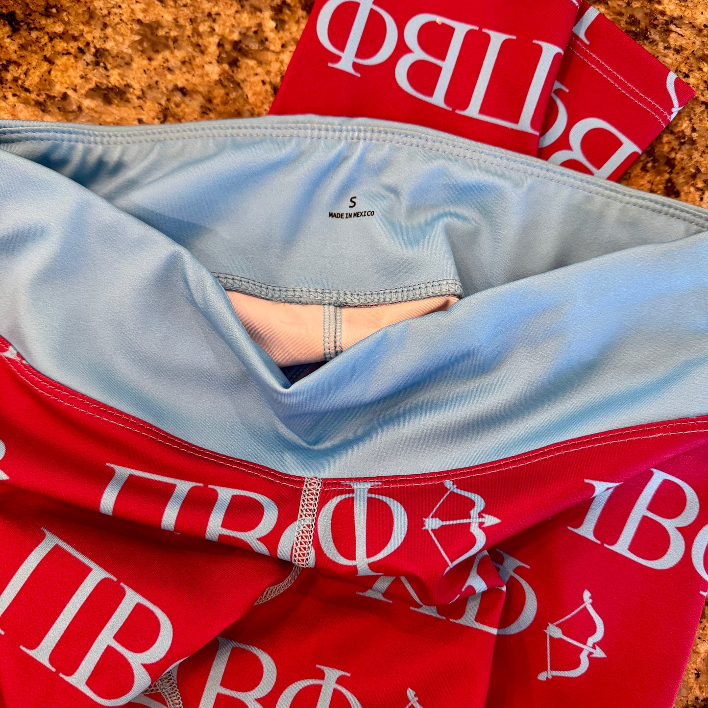 Pi Beta Phi Leggings Sorority Athletic Pants Wine Crimson / Silver Blue