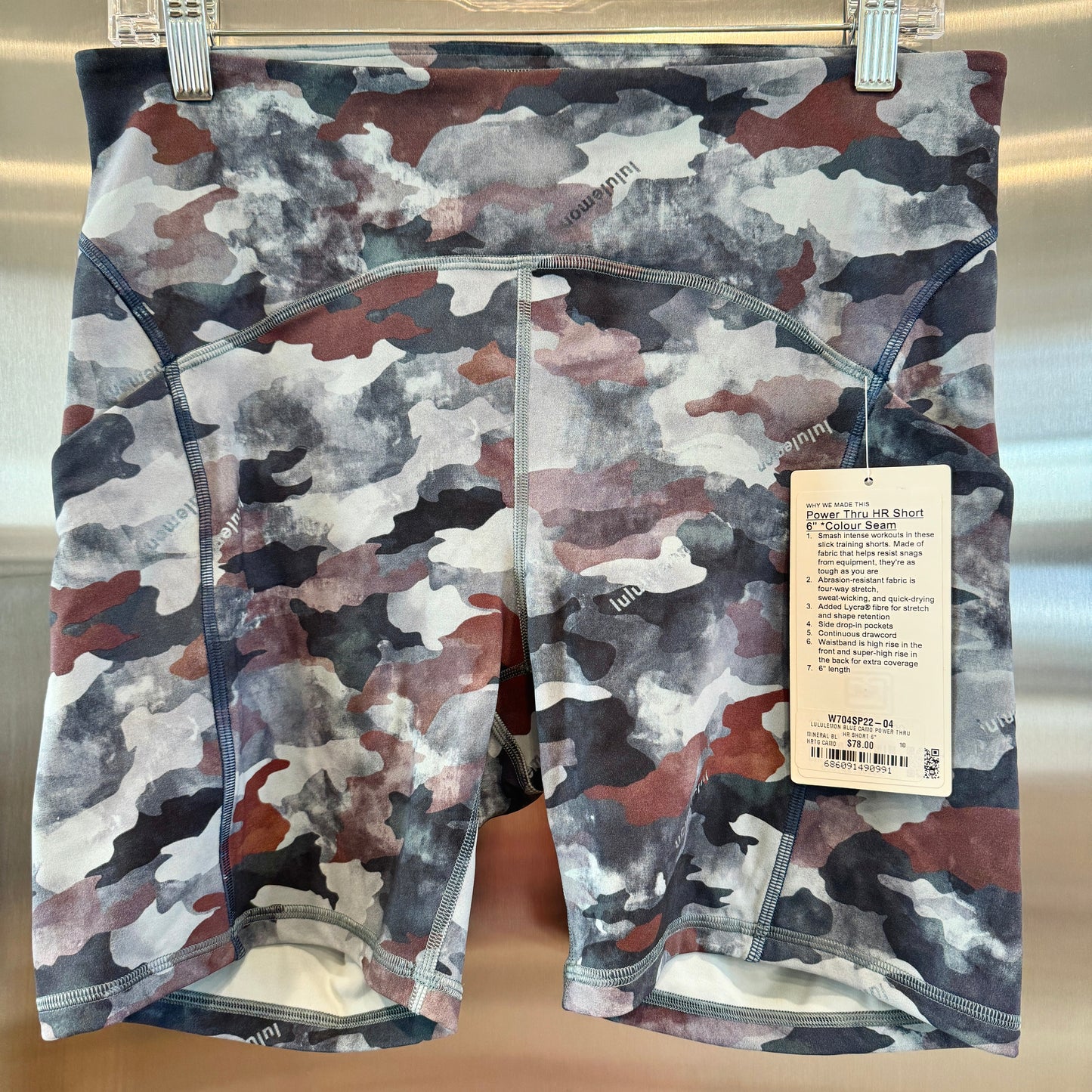 Lululemon Power Thru HR High Rise Short Color Seam in Blue Camo 6” Inseam