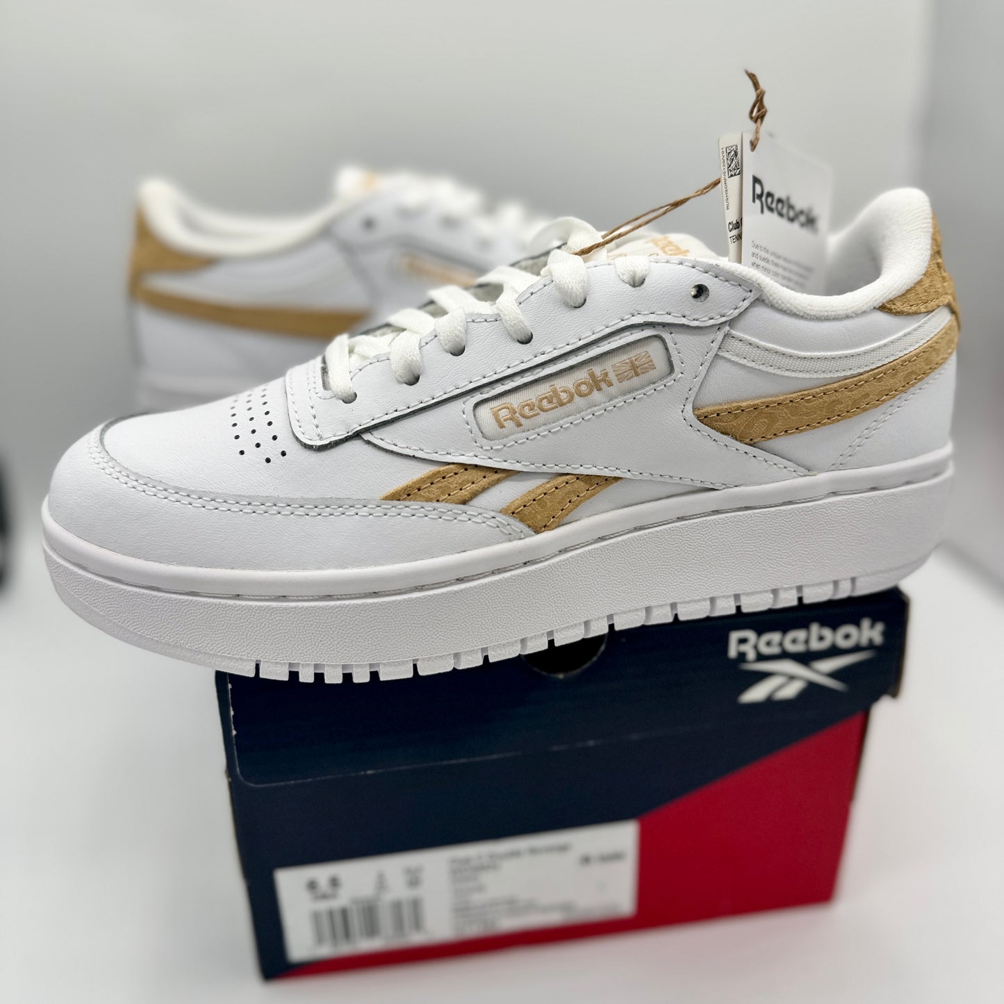 Reebok Women's Club C Double Platform Revenge Sneakers White / Tan Shoes