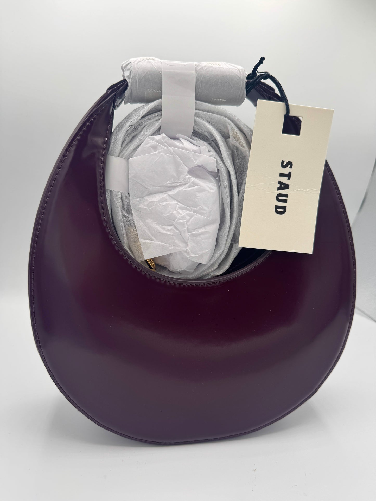 Staud Mini Moon Purse in Syrah Burgundy Leather, Crossbody Bag