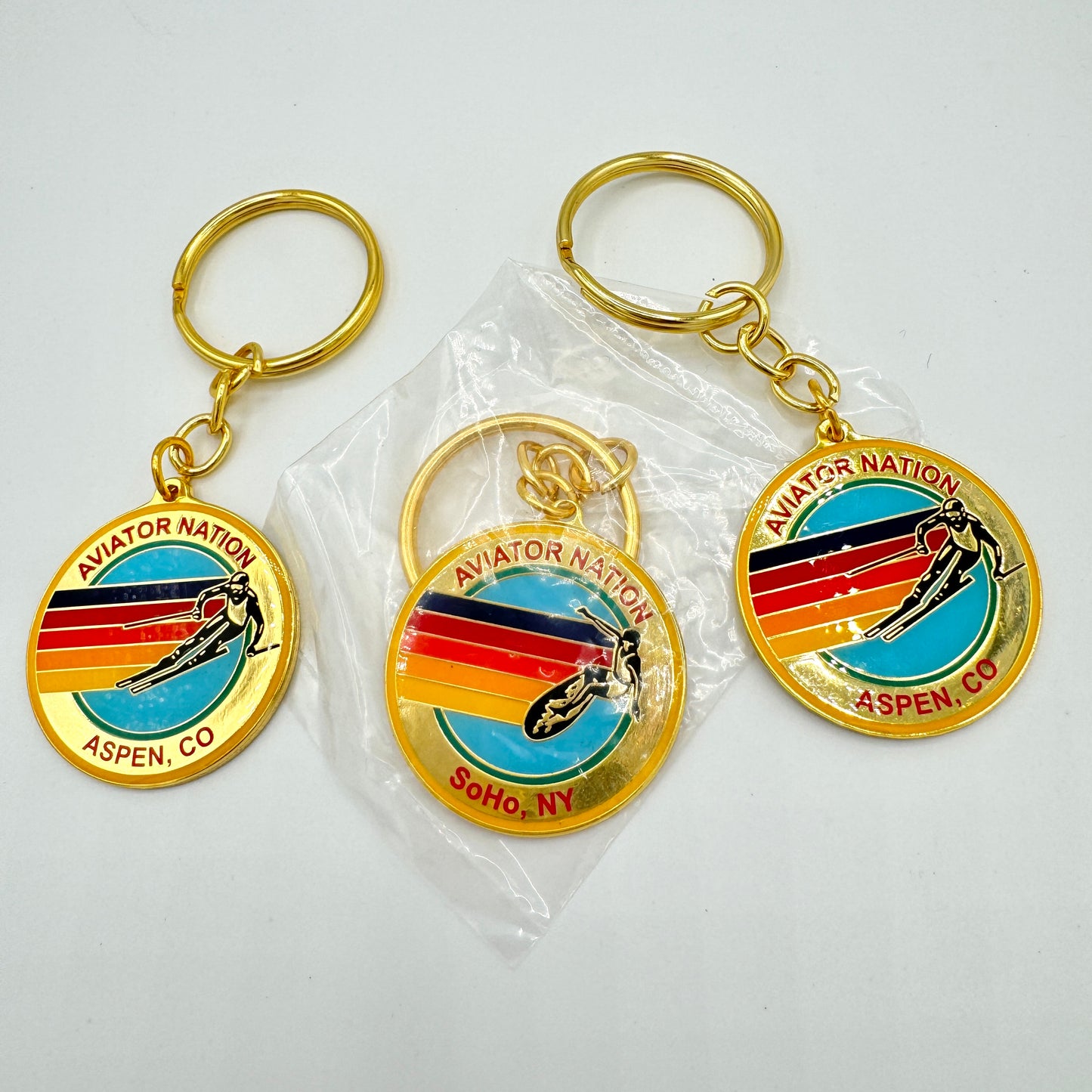 Aviator Nation BUNDLE (3) Logo Keychains Gold key chain brand new Aspen Soho