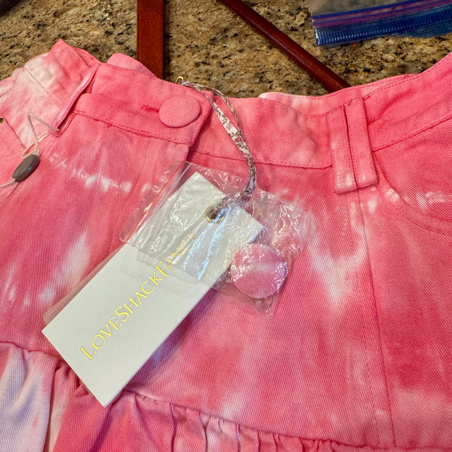 LoveShackFancy Landen Mini Skirt Hibiscus Pink Hand Dye Tiered Ruffle