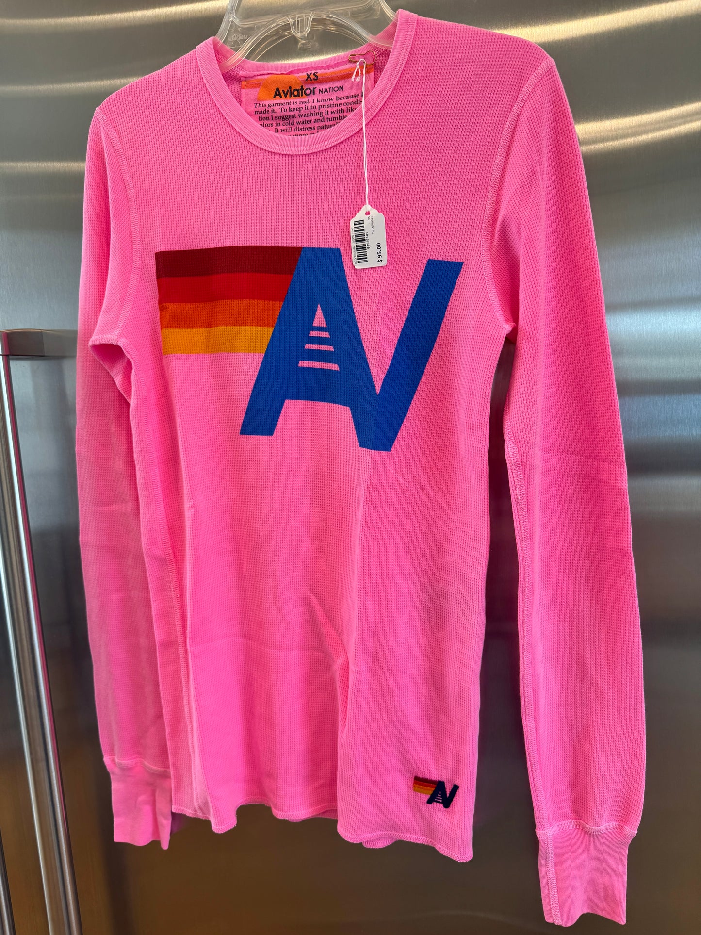 Aviator Nation Thermal Shirt with Classic AV Logo Neon Pink Unisex