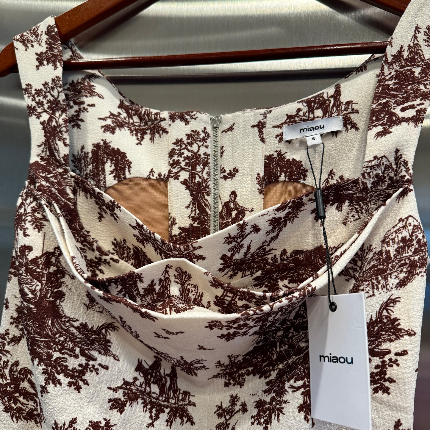 Miaou Imogene Corset in Brown Toile Top Stretch Crepe Fabric