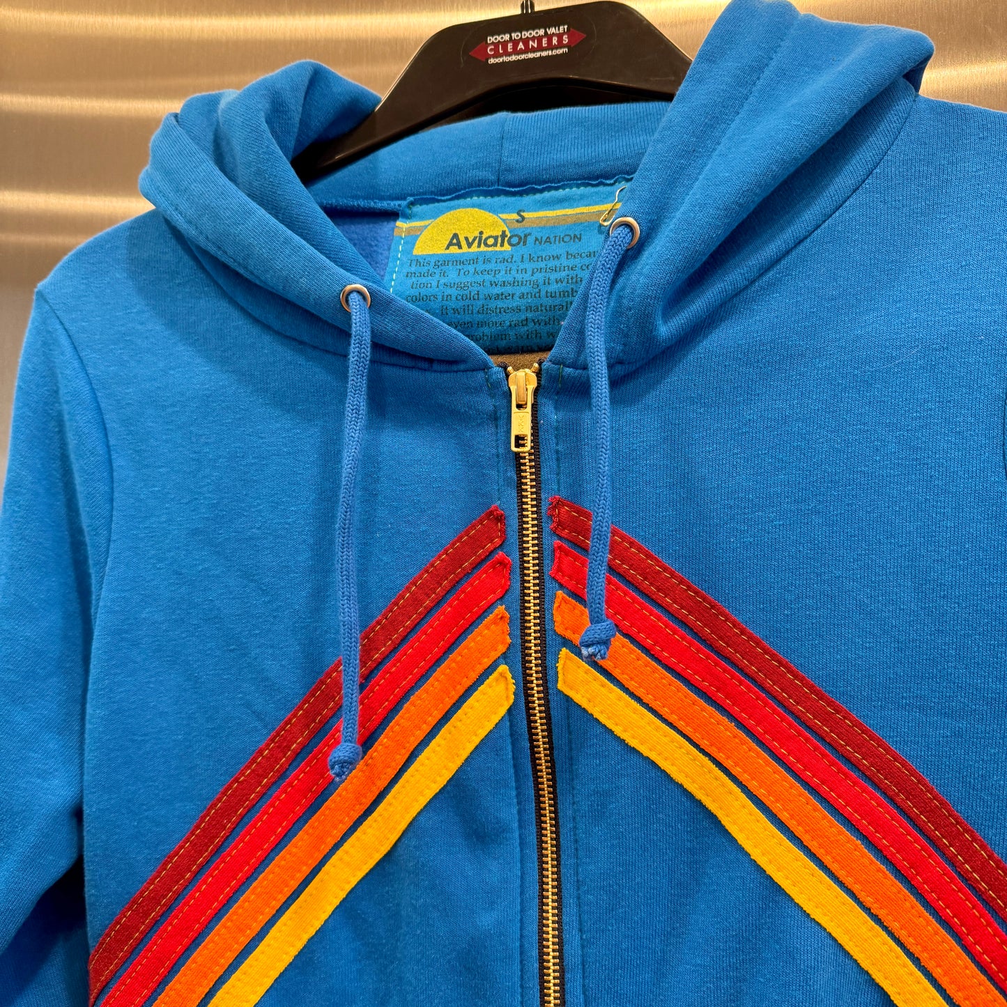 Aviator Nation Mountain Stitch Chevron 4 Stripe Hoodie Jacket Ocean Blue