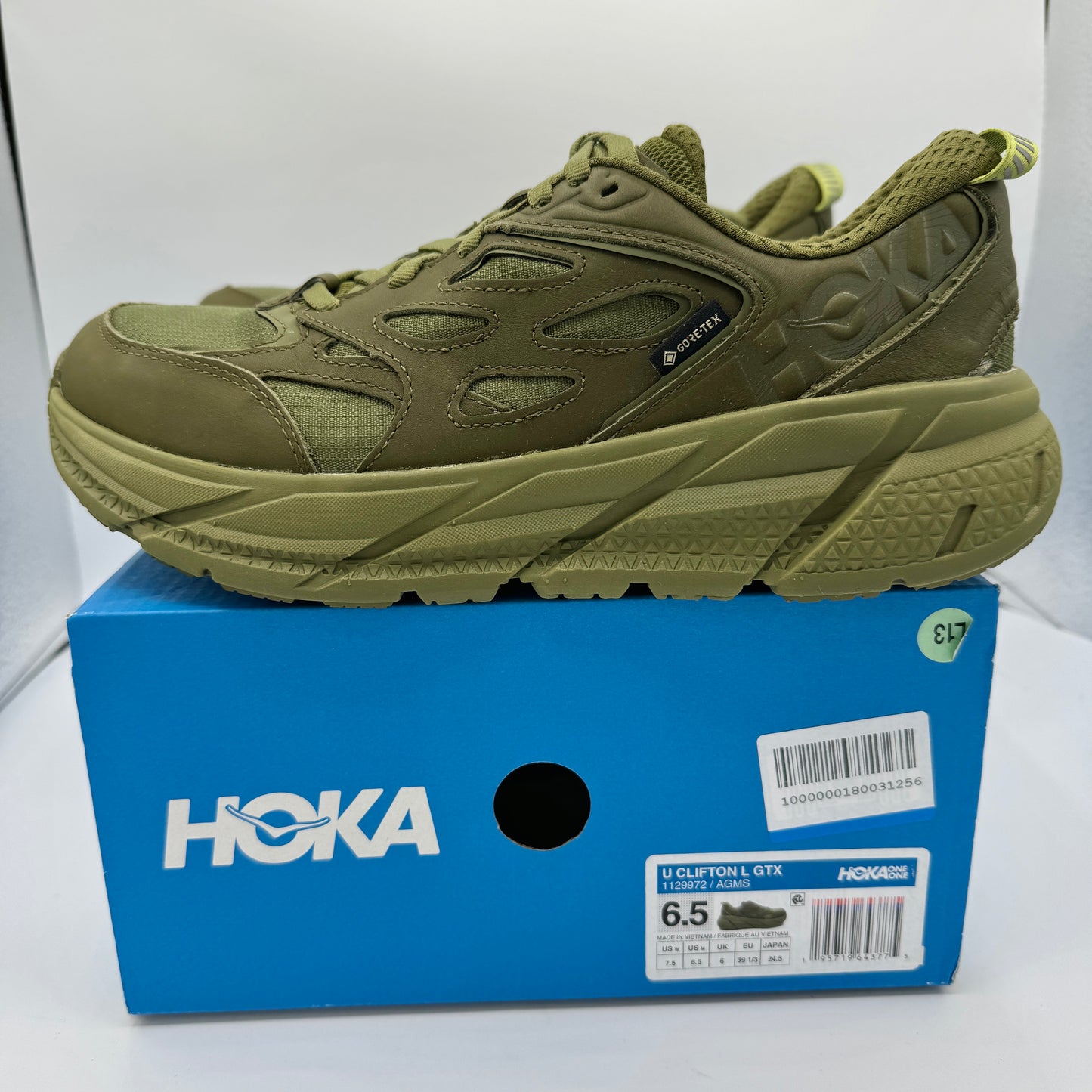 Hoka Clifton Leather Gore-Tex Waterproof Unisex Green Khaki Olive AGMS