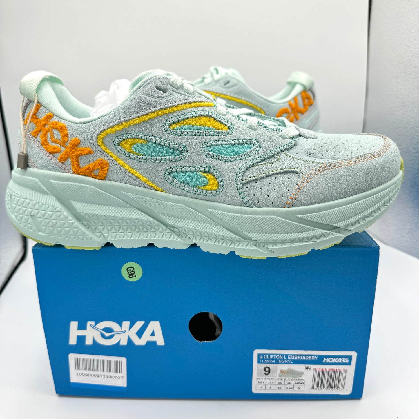 Hoka Clifton L Embroidery UNISEX Shoes Leather blue glass yellow aqua