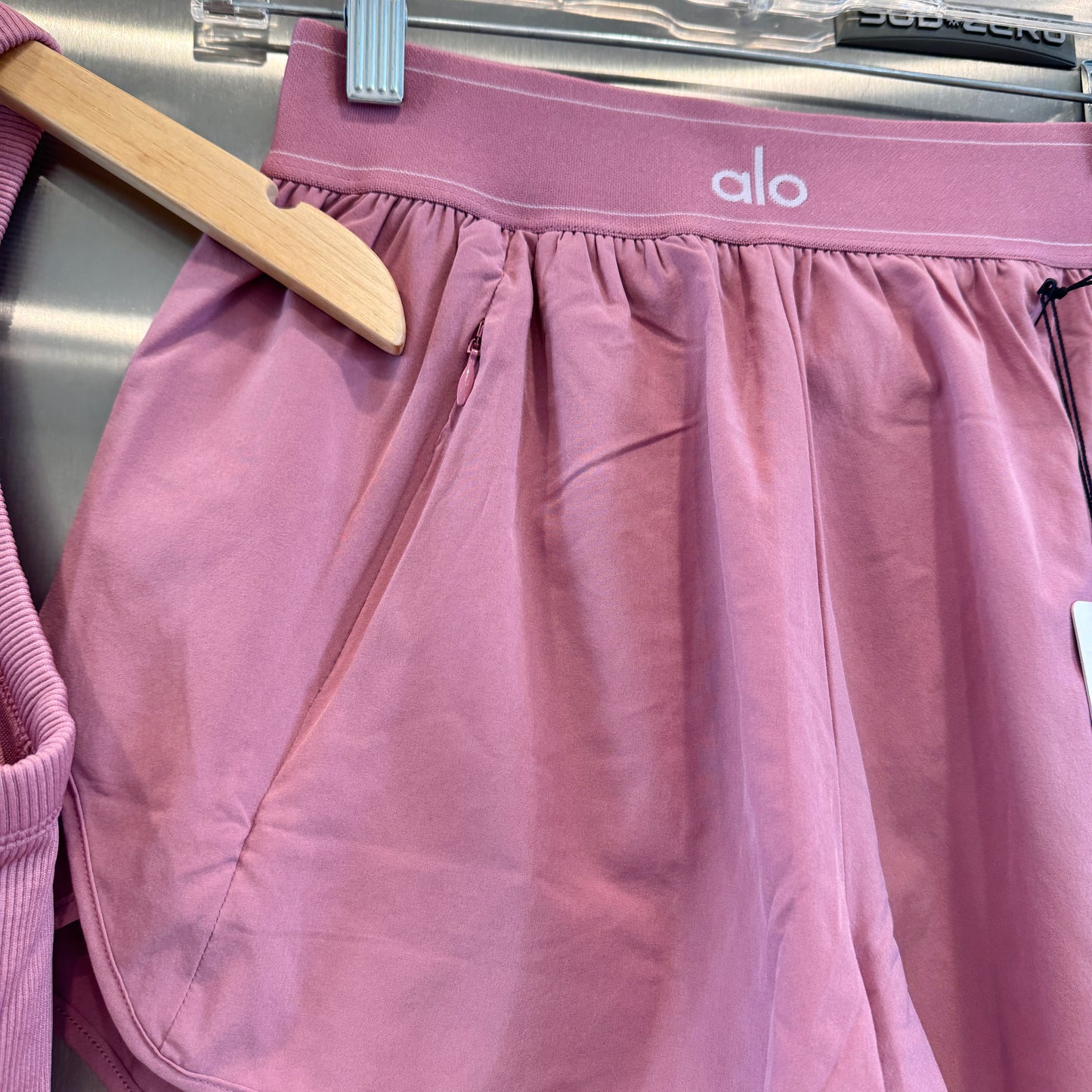 Alo Matching Set- Match Point Shorts and Seamless Ribbed Favorite Full Length Bra Tank Top in Pink Wild Rose