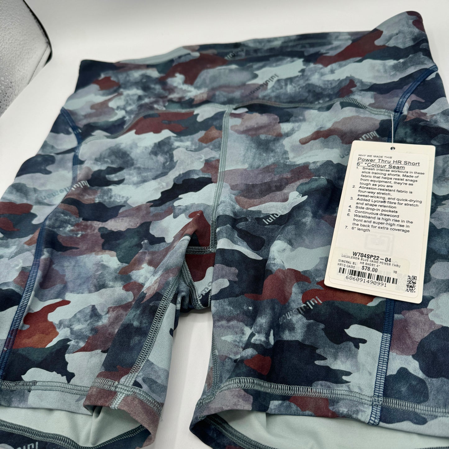 Lululemon Power Thru HR High Rise Short Color Seam in Blue Camo 6” Inseam