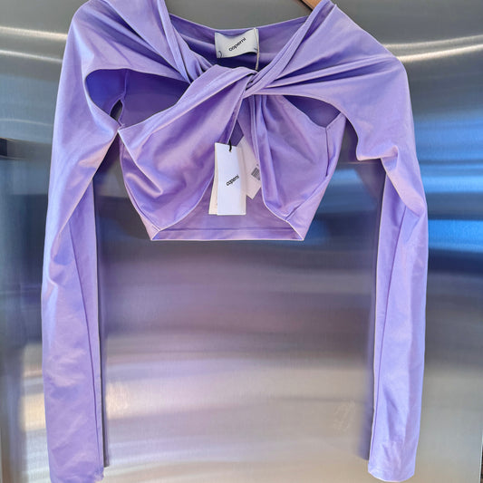 Coperni Lilac Light Purple Twist Cutout Cropped Draped Top Long Sleeve Crop