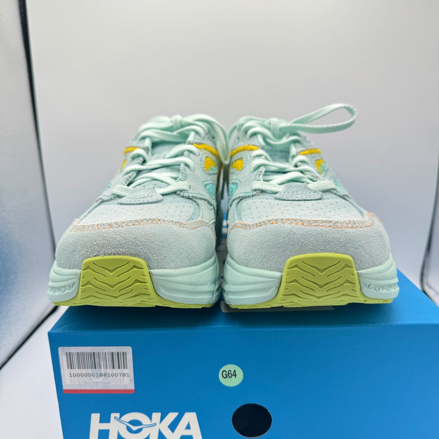 Hoka Clifton L Embroidery UNISEX Shoes Leather blue glass yellow aqua