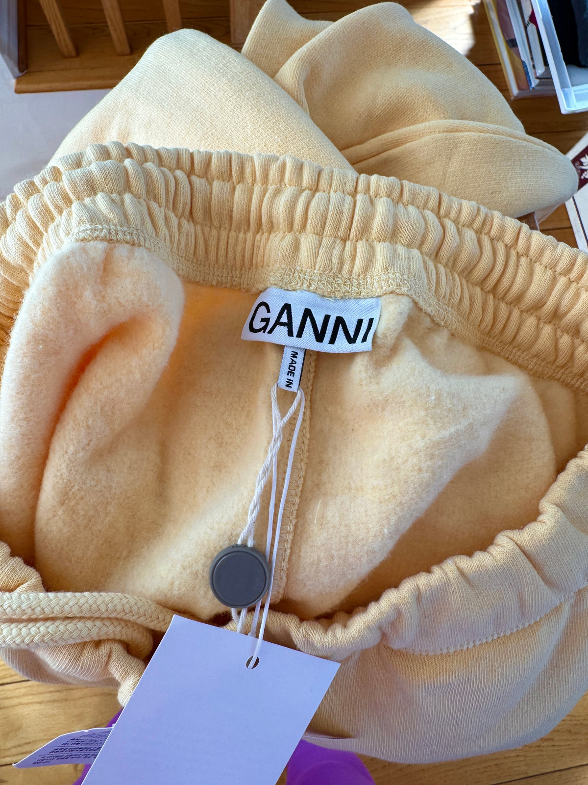 Ganni Isoli Sweatpants in Yellow French Terry Cotton with embroidered logo