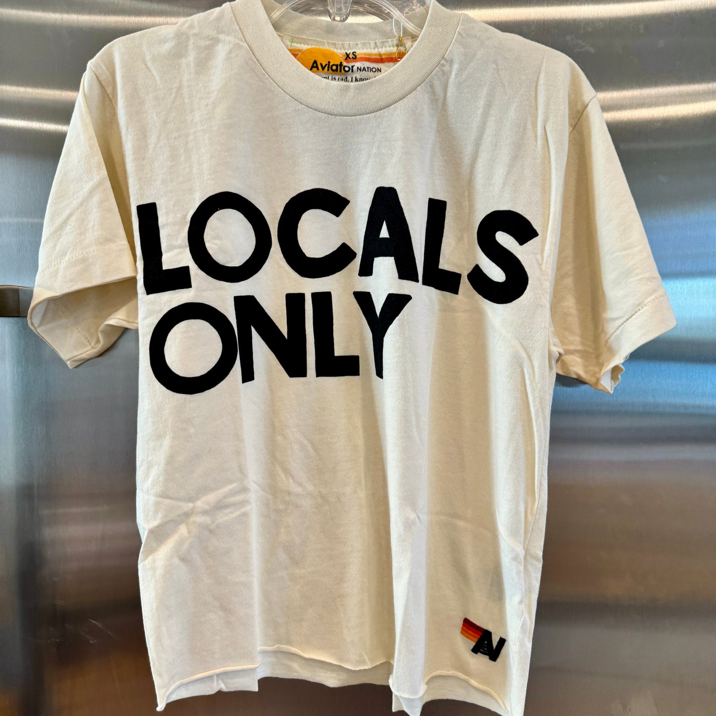 Aviator Nation Locals Only Boyfriend Cropped Tee Shirt Cream off white shirt