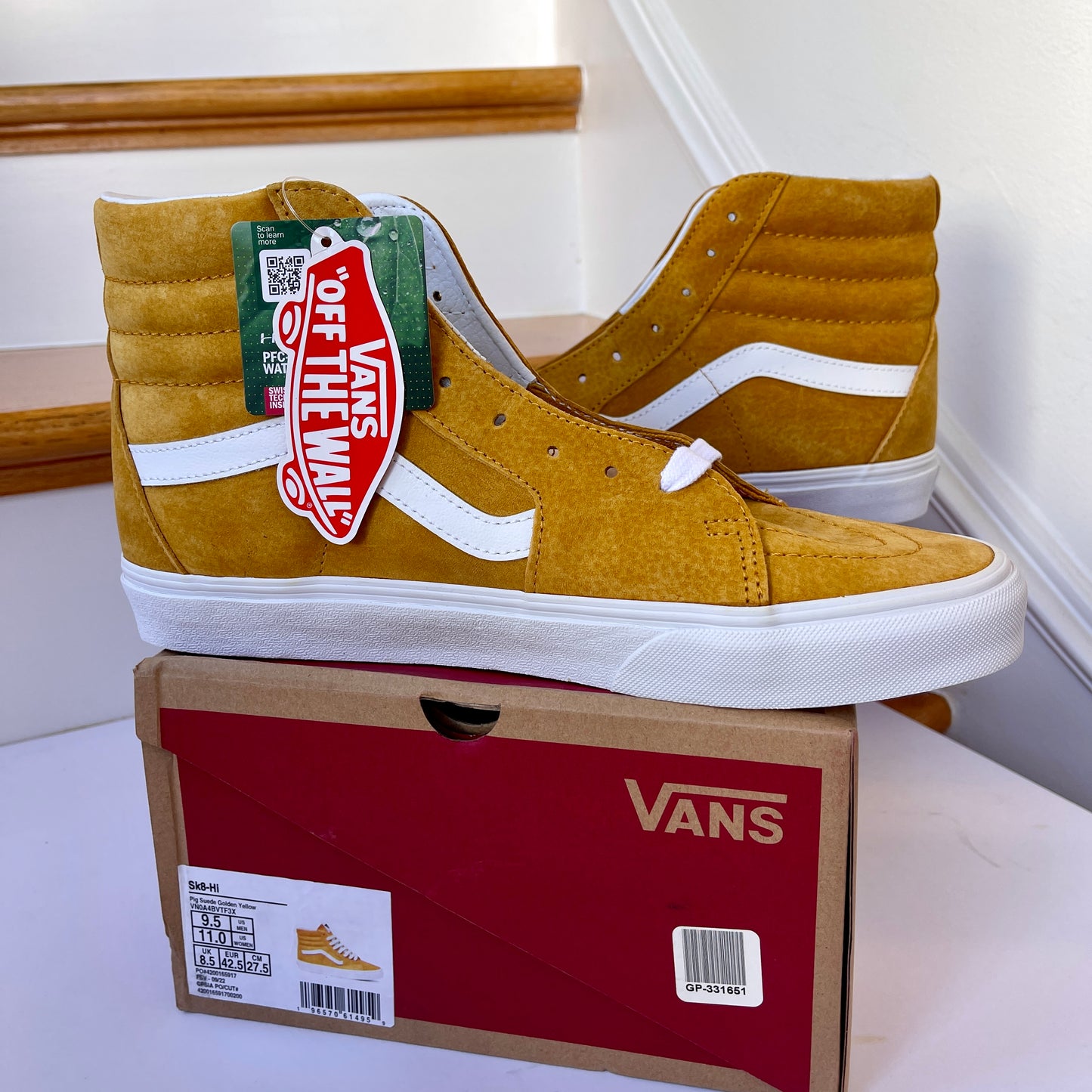 Vans Sk8 Hi Golden Yellow High Top Classic Skate Sneaker Pig Suede Leather