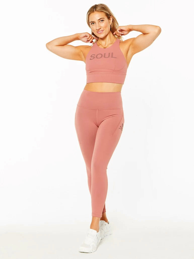 Lululemon x Soul Cycle Matching Set in Brier Rose Wunder Train Tight 25” and Long Line Bra