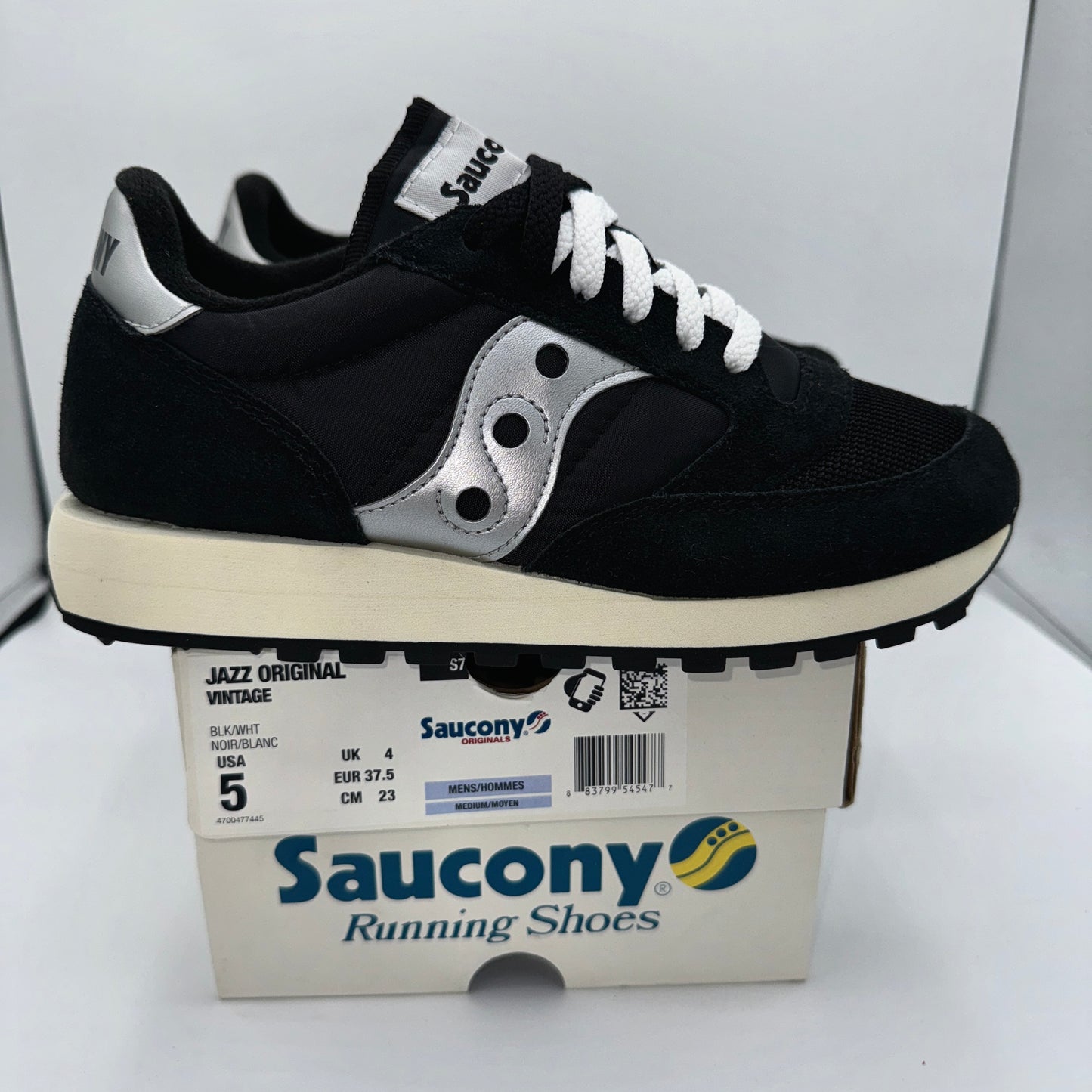 Saucony Jazz Vintage Classic Sneakers Black White Silver Original Runners