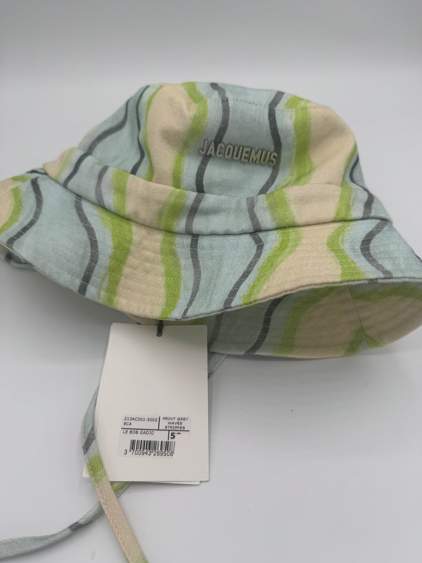 Jacquemus Bucket Hat Le Bob Gadjo Unisex in Blue / Grey Stripe Le Raphia