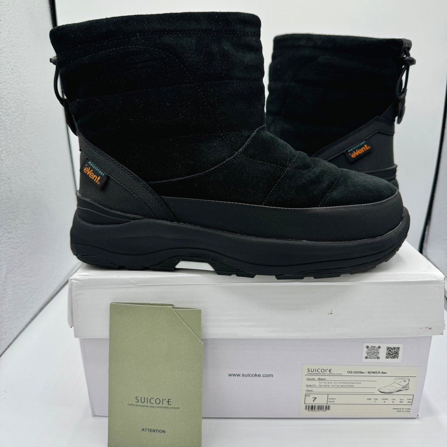 Suicoke Bower Sev Black Boots Waterproof leather unisex 3m padded brand new