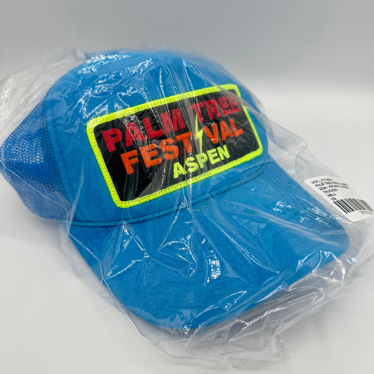 Aviator Nation Palm Tree Festival Aspen Trucker Hat in Neon Blue