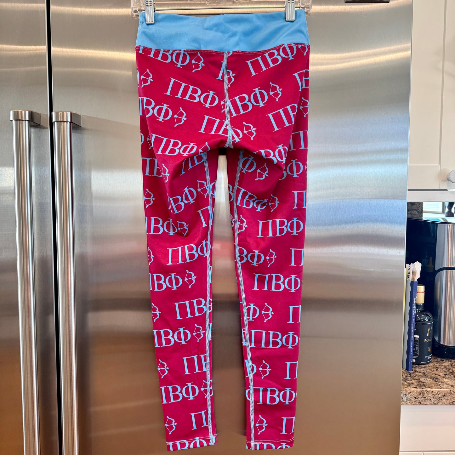 Pi Beta Phi Leggings Sorority Athletic Pants Wine Crimson / Silver Blue