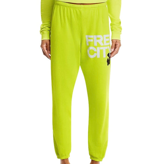 Free City Sweatpants Bright Green Chartreuse Glow Yellow Classic Logo Unisex