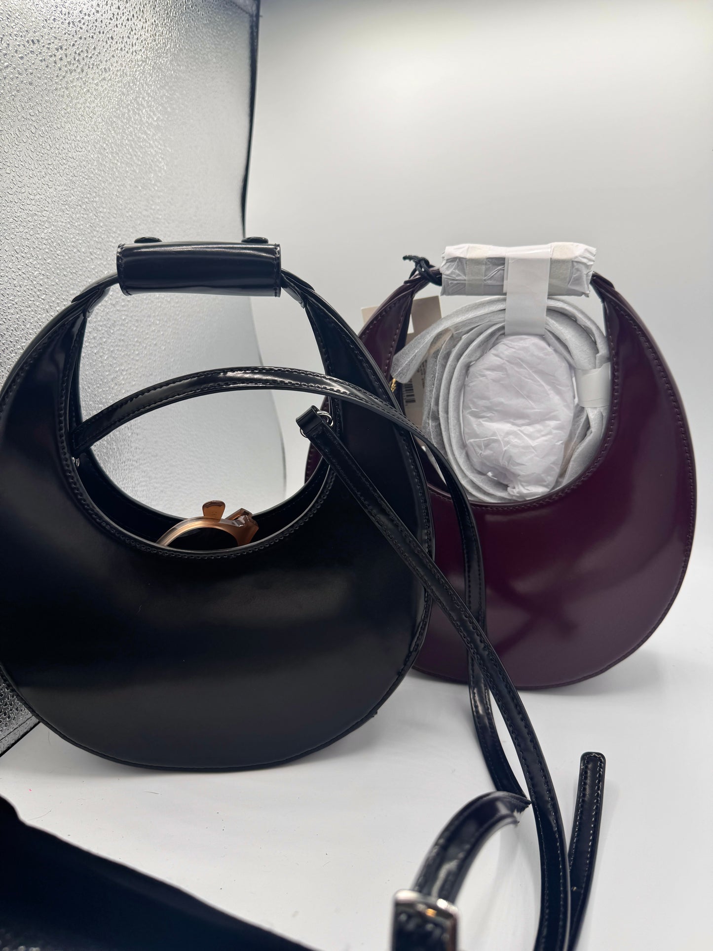 Staud Mini Moon Purse in Syrah Burgundy Leather, Crossbody Bag
