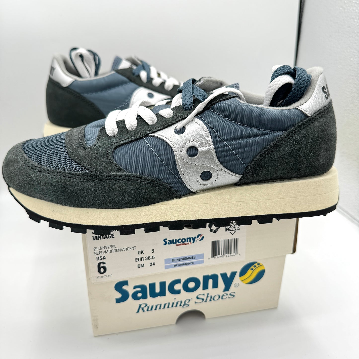 Saucony Jazz Vintage Classic Sneakers Navy Blue White Silver Original Runners